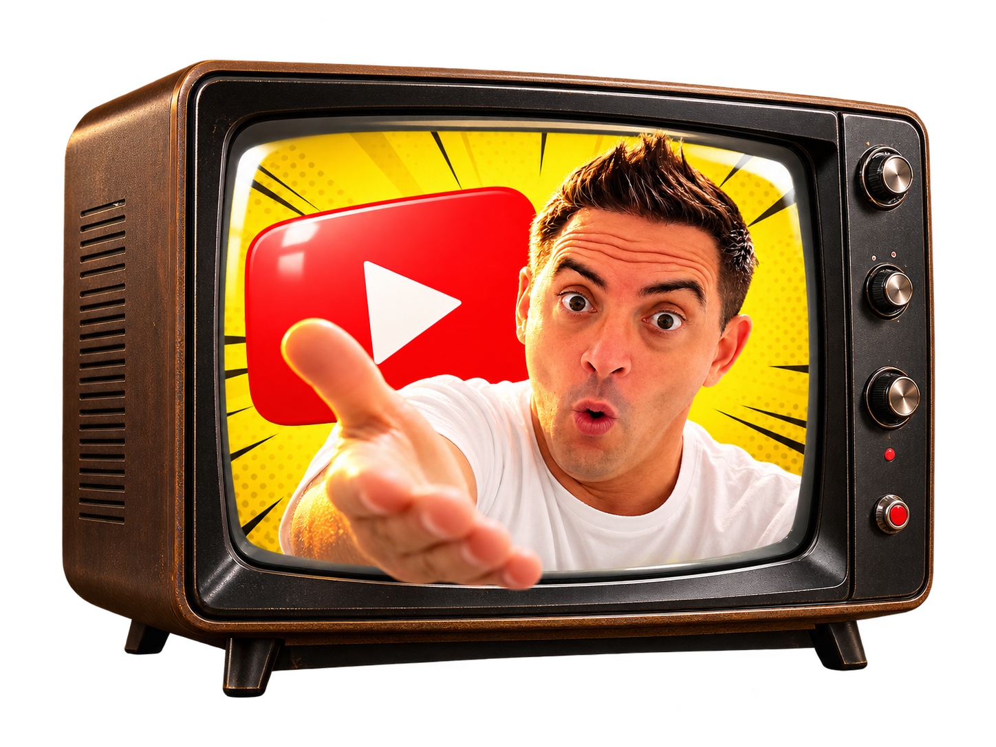 Acetino nel televisore vintage con simbolo YouTube